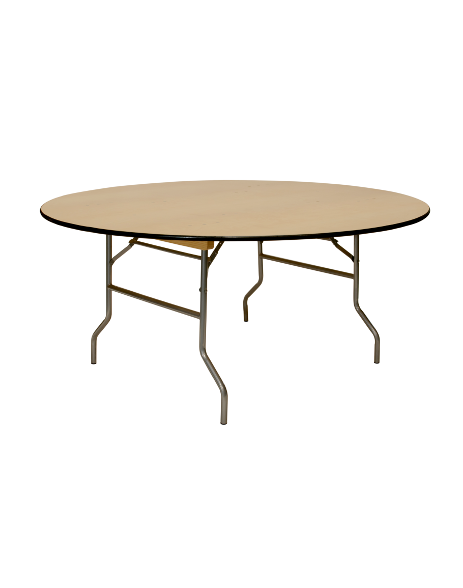 66 Inch Round Wood Folding Table, Vinyl Edging